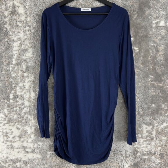Bearsland Womens Size L Pleated Stretch Top Navy Long Sleeve Pullover Casual - Picture 1 of 8